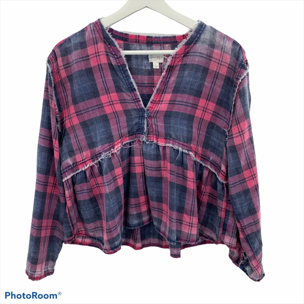 Love Fire Plaid Burnout V-neck Blouse Pink Size Lg - Picture 5 of 8